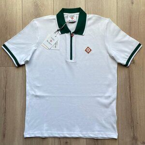 L CASABLANCA MEN'S HALF ZIP COTTON POLO T-SHIRT